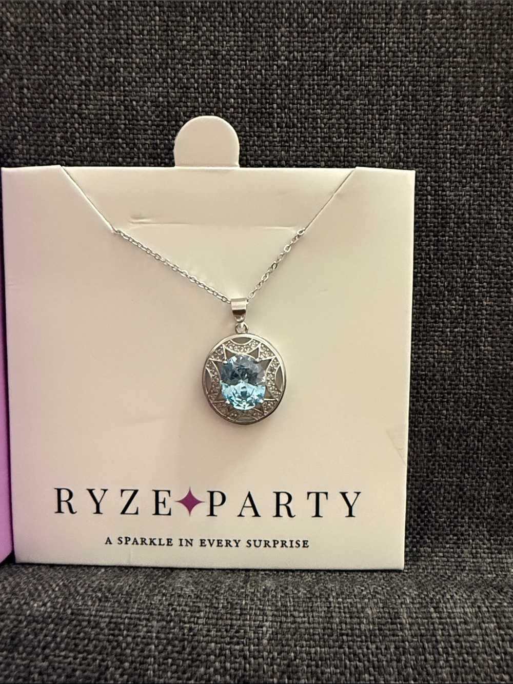 Ryze party.925 sterling Silver Necklace with Light Blue Crystal Pendant